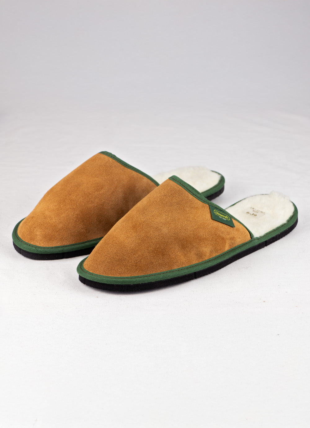 British Made Wool Lined Suede Backless Mule Slippers Glencroft