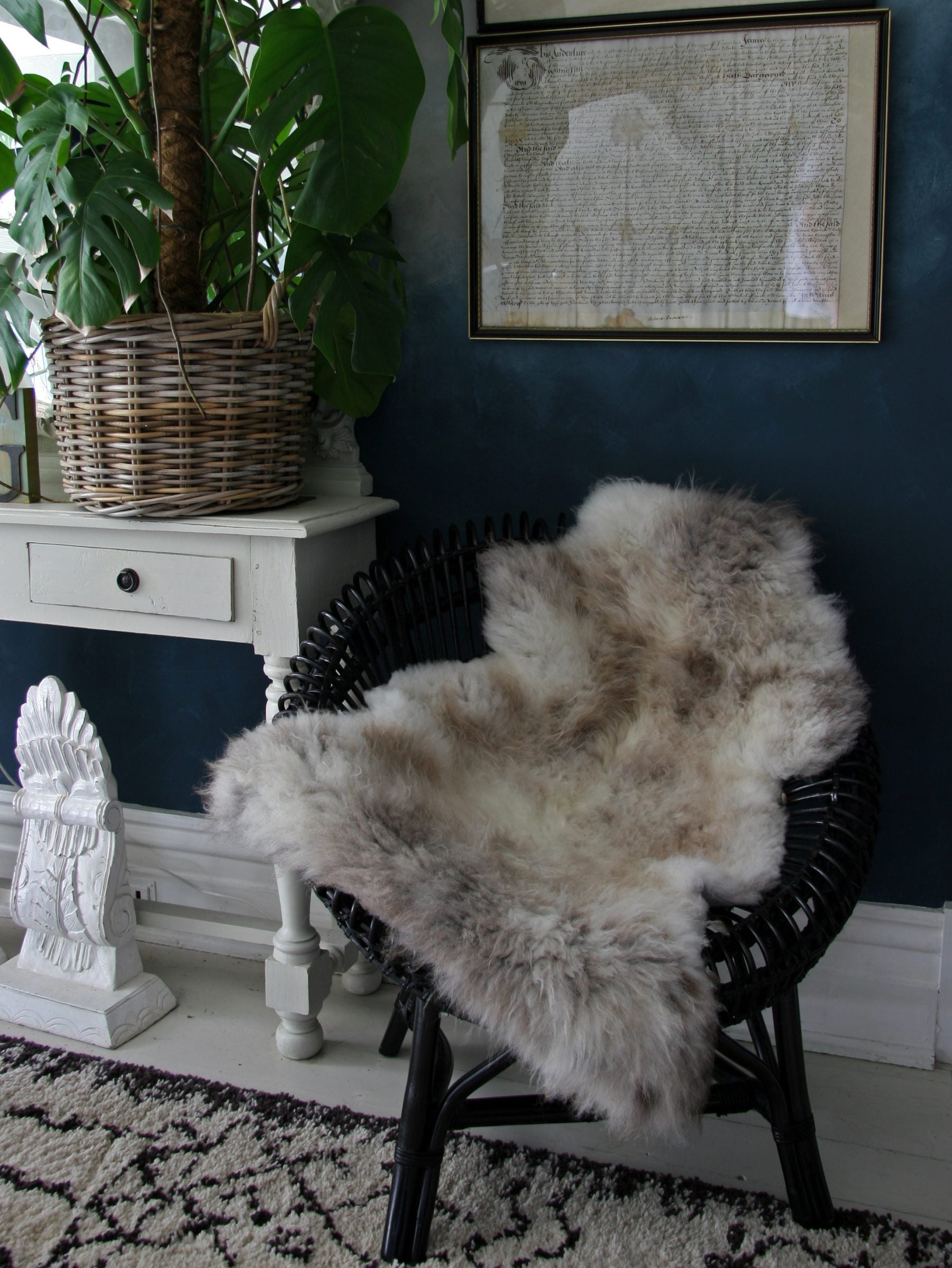 Sheepskin rug on chair