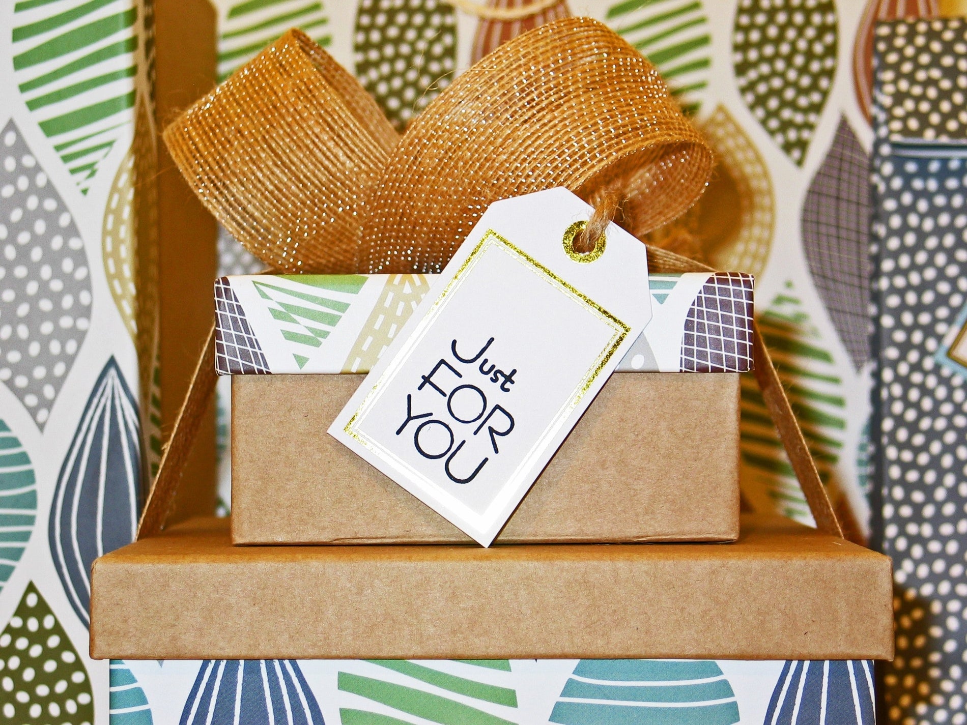 Gift boxes with just for you tag