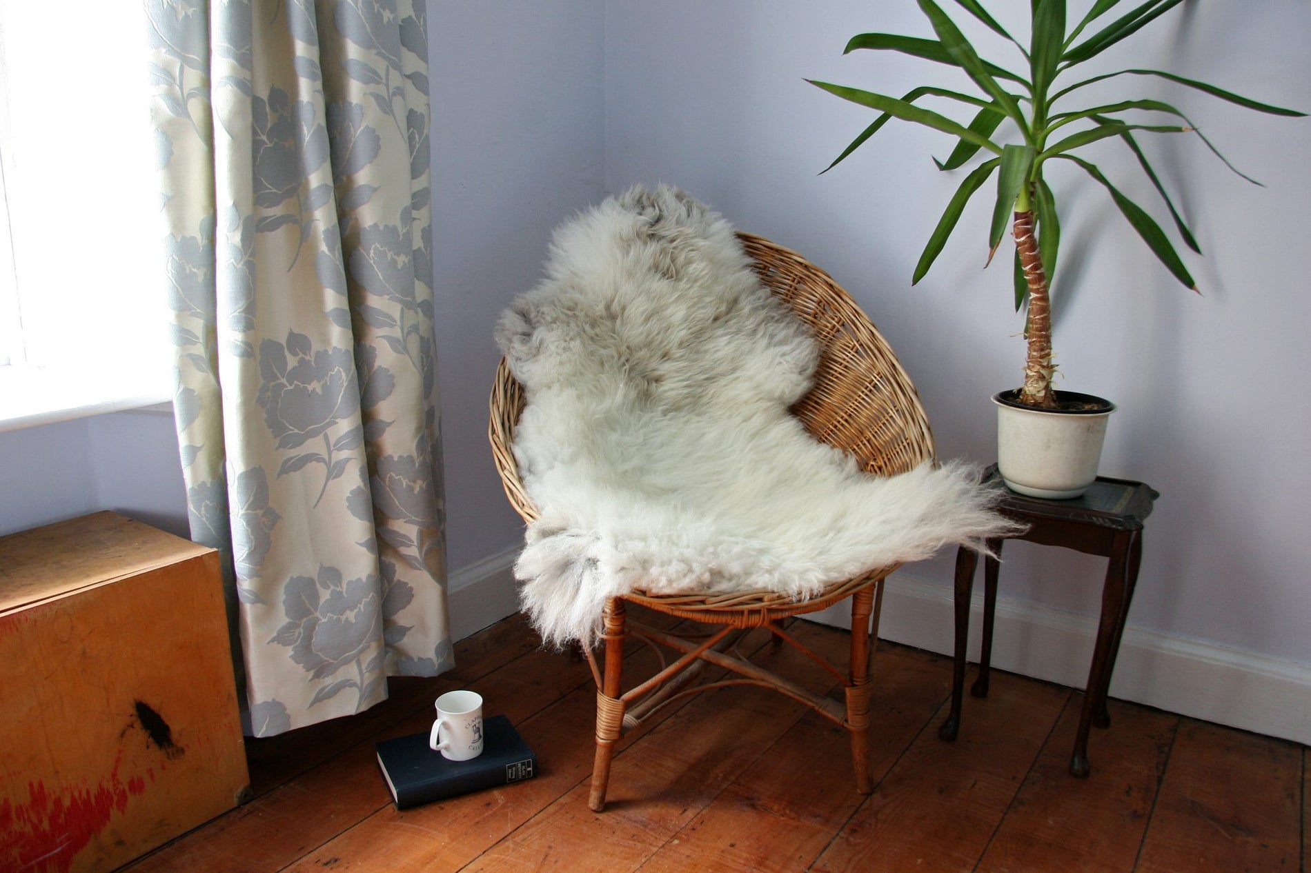 Sheepskin rug on chair