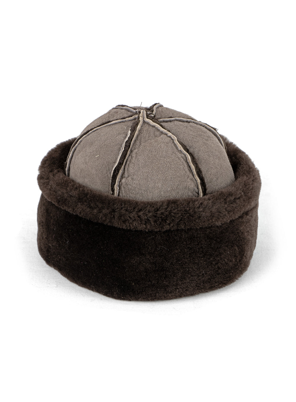 Brown sheepskin hat with brim