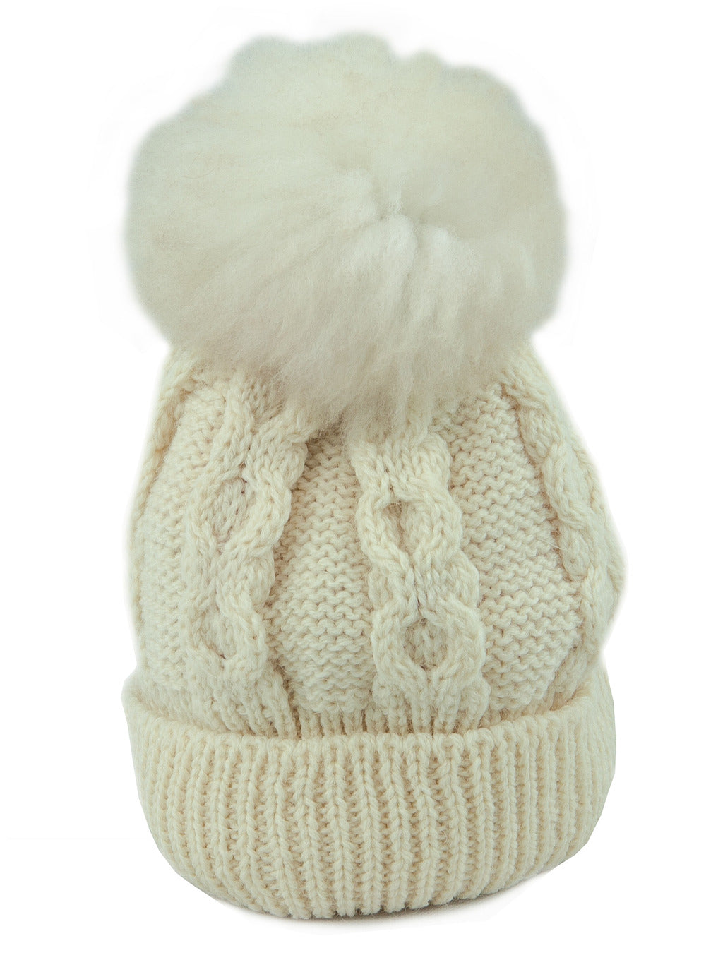 Genuine Sheepskin Bobble Aran Beanie Hat