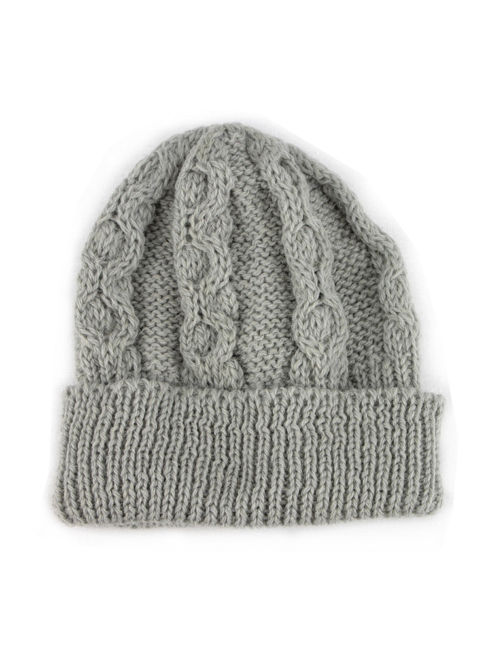 Silver grey aran beanie woolly hat