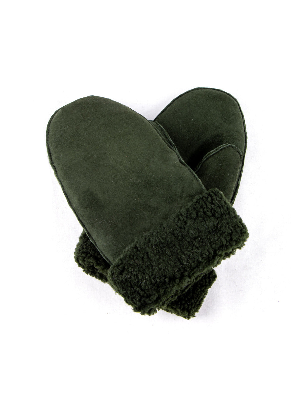 Dark Green Ladies Whole Piece Sheepskin Mittens