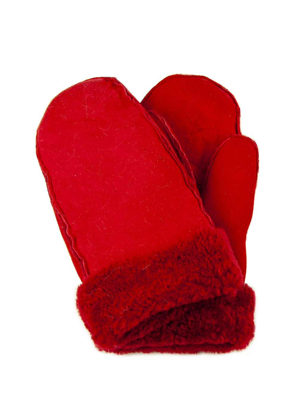 Bright Red Ladies Whole Piece Sheepskin Mittens