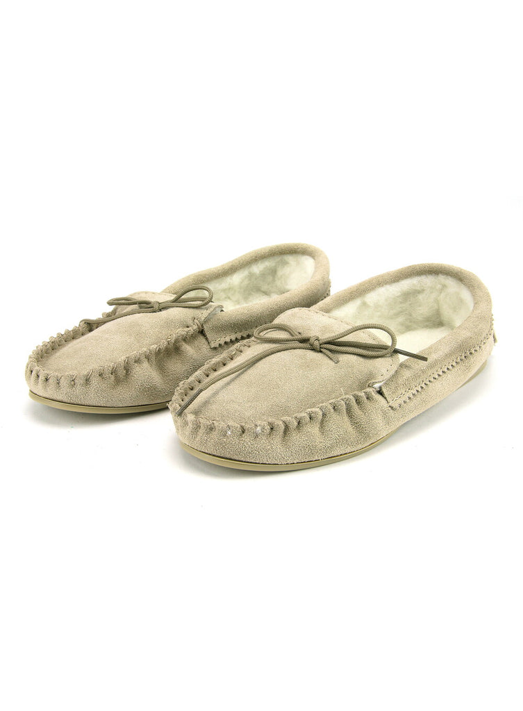 Natural Suede Lambswool Moccasins with Sole