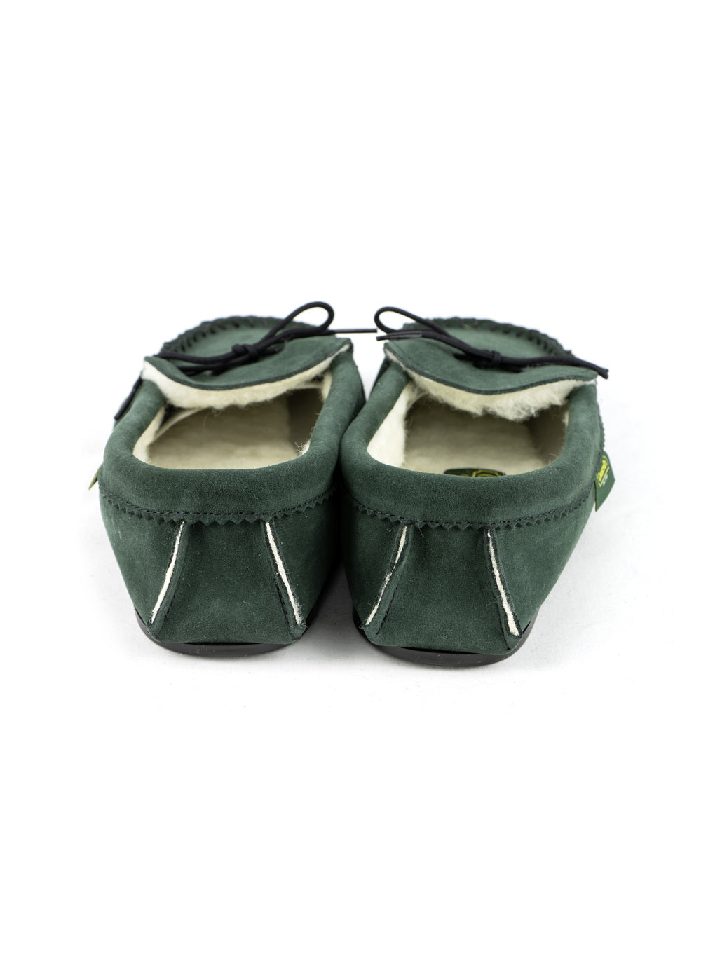 Green Suede Lambswool Moccasins with Sole