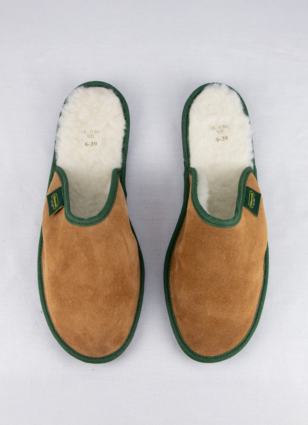 British Made Wool Lined Suede Backless Mule Slippers Glencroft