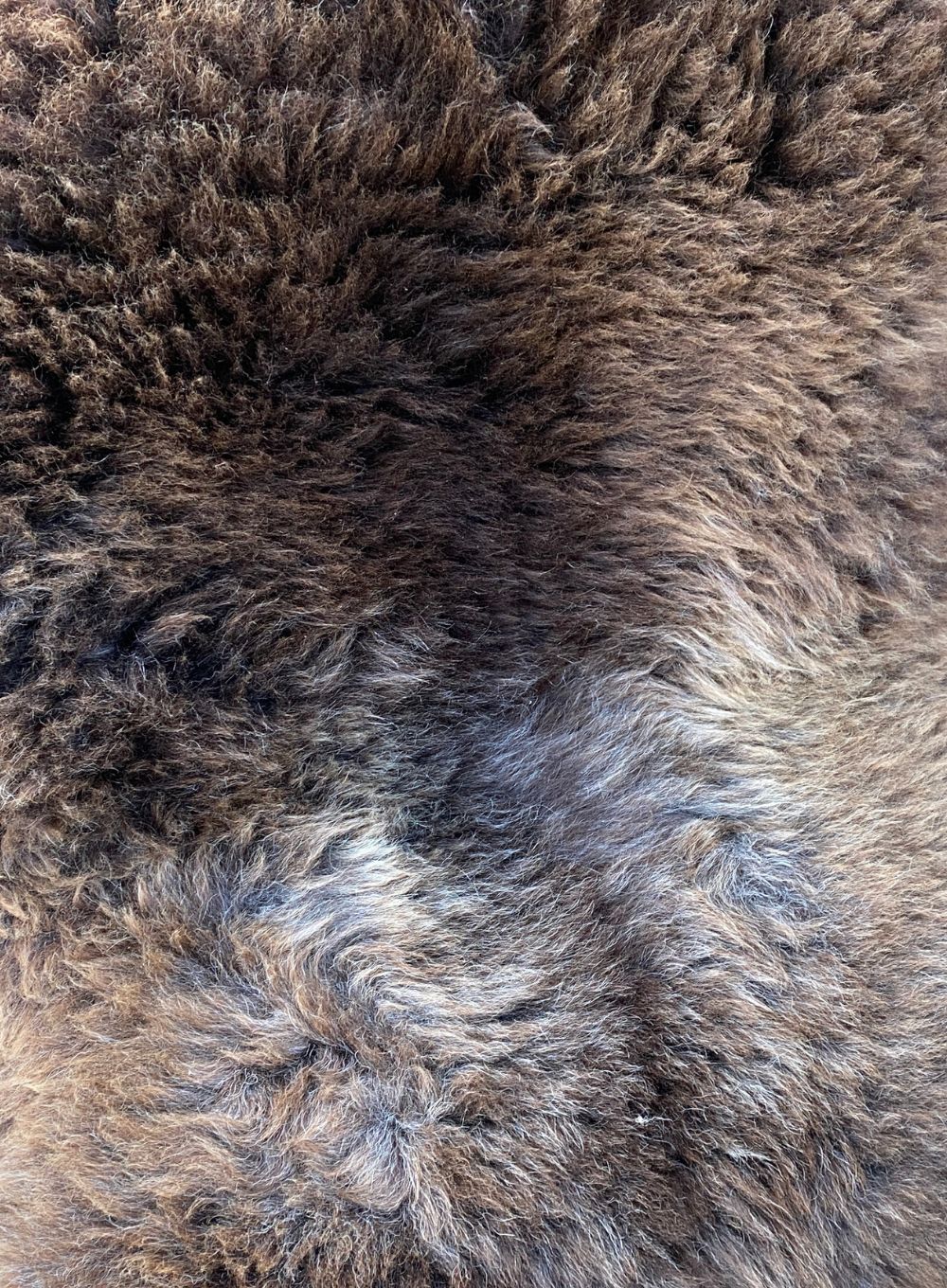 Brown sheepskin rug close up