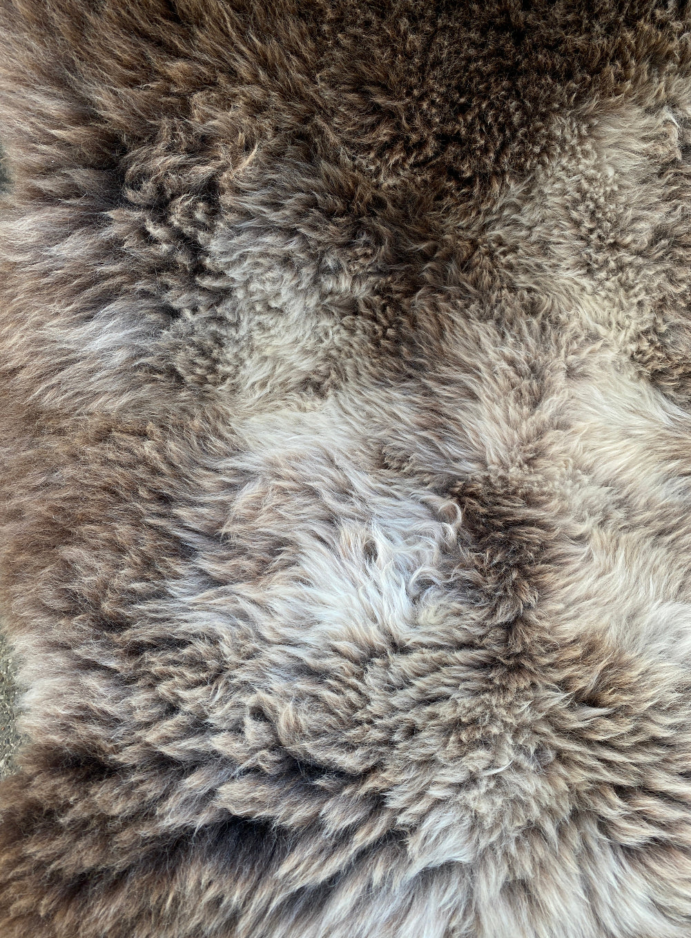 brown and cream sheepskin rug close up