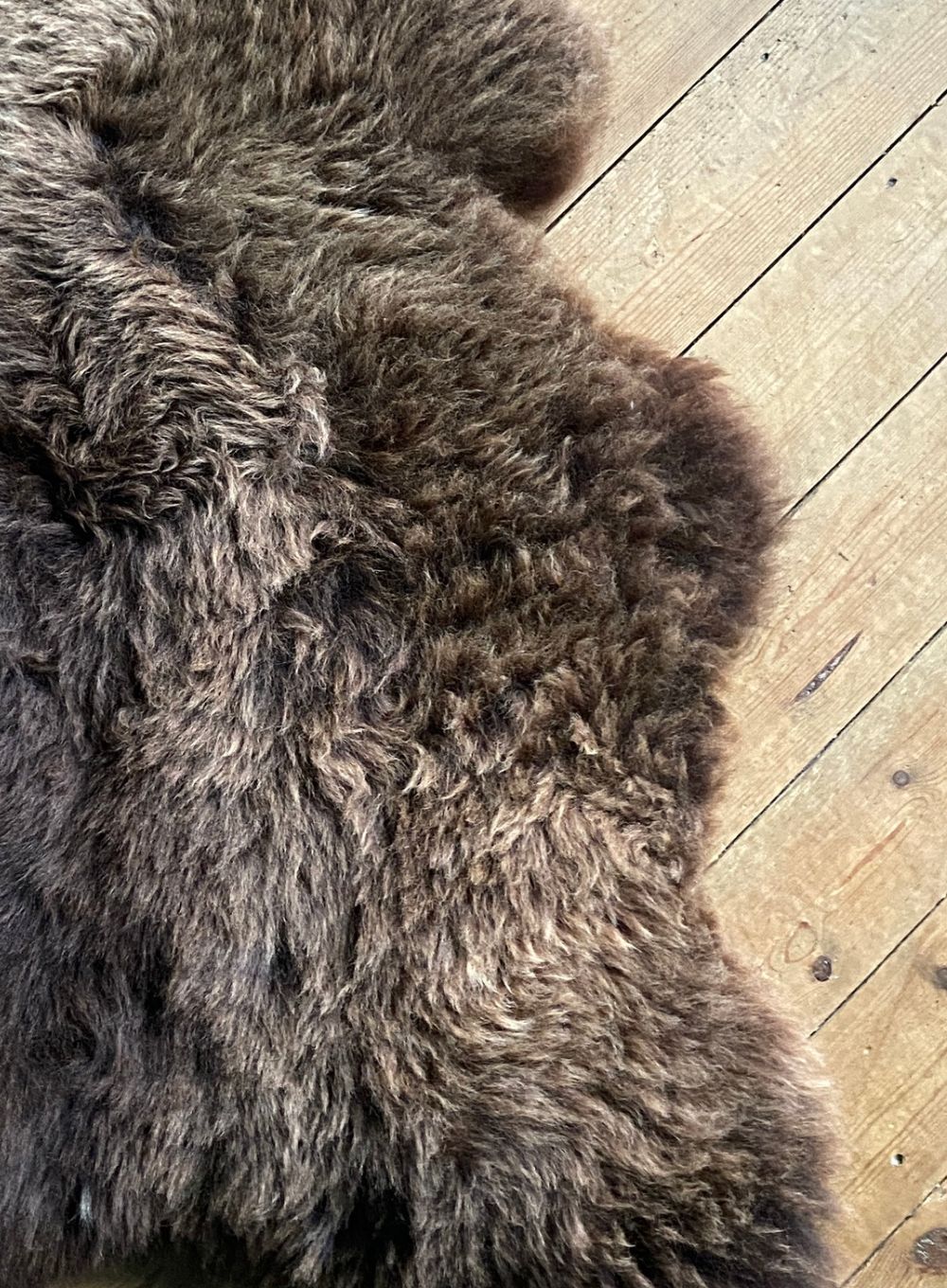 Brown sheepskin rug close up
