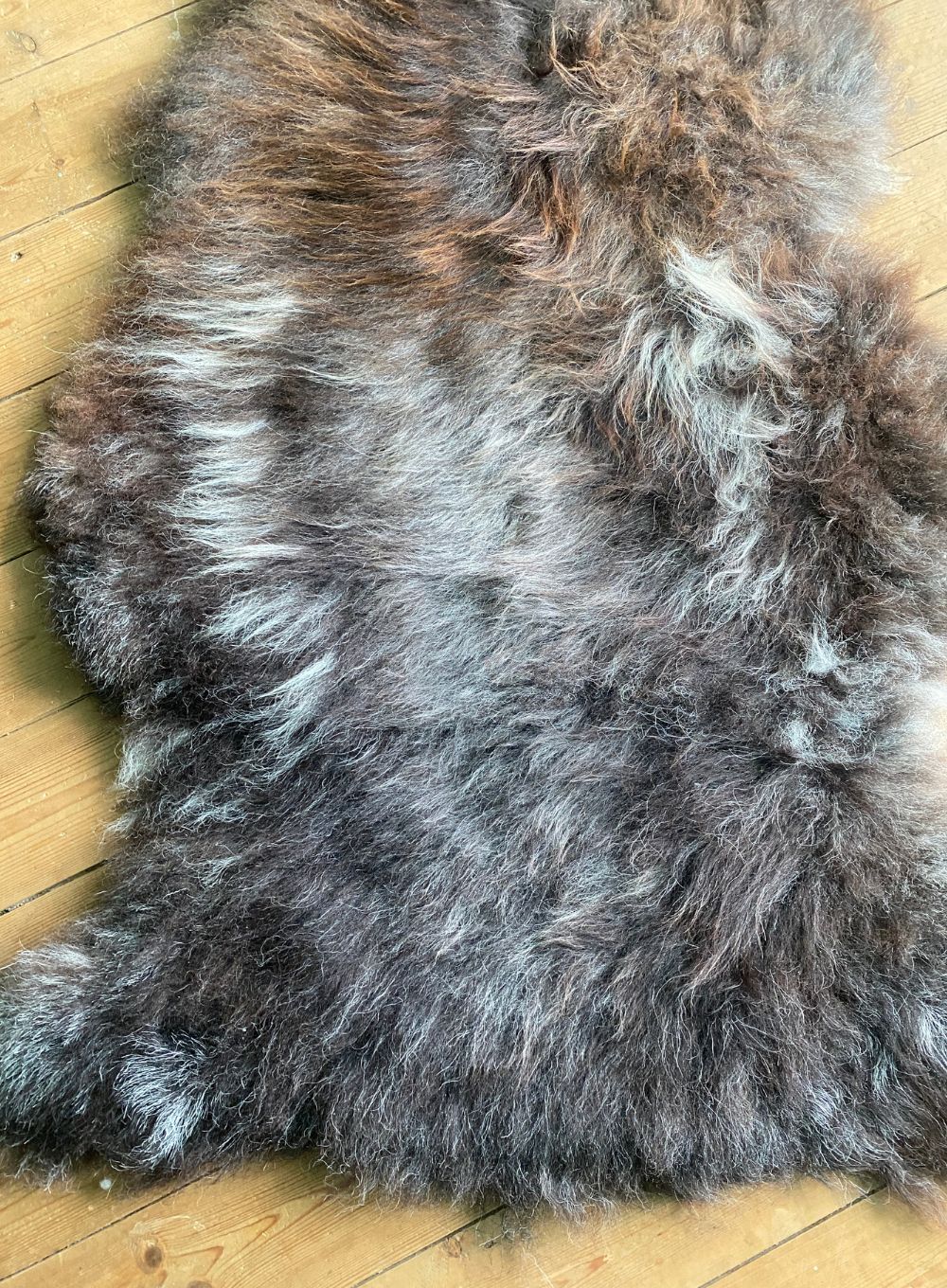 Brown sheepskin rug close up