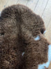 Brown and cream sheepskin rug close up