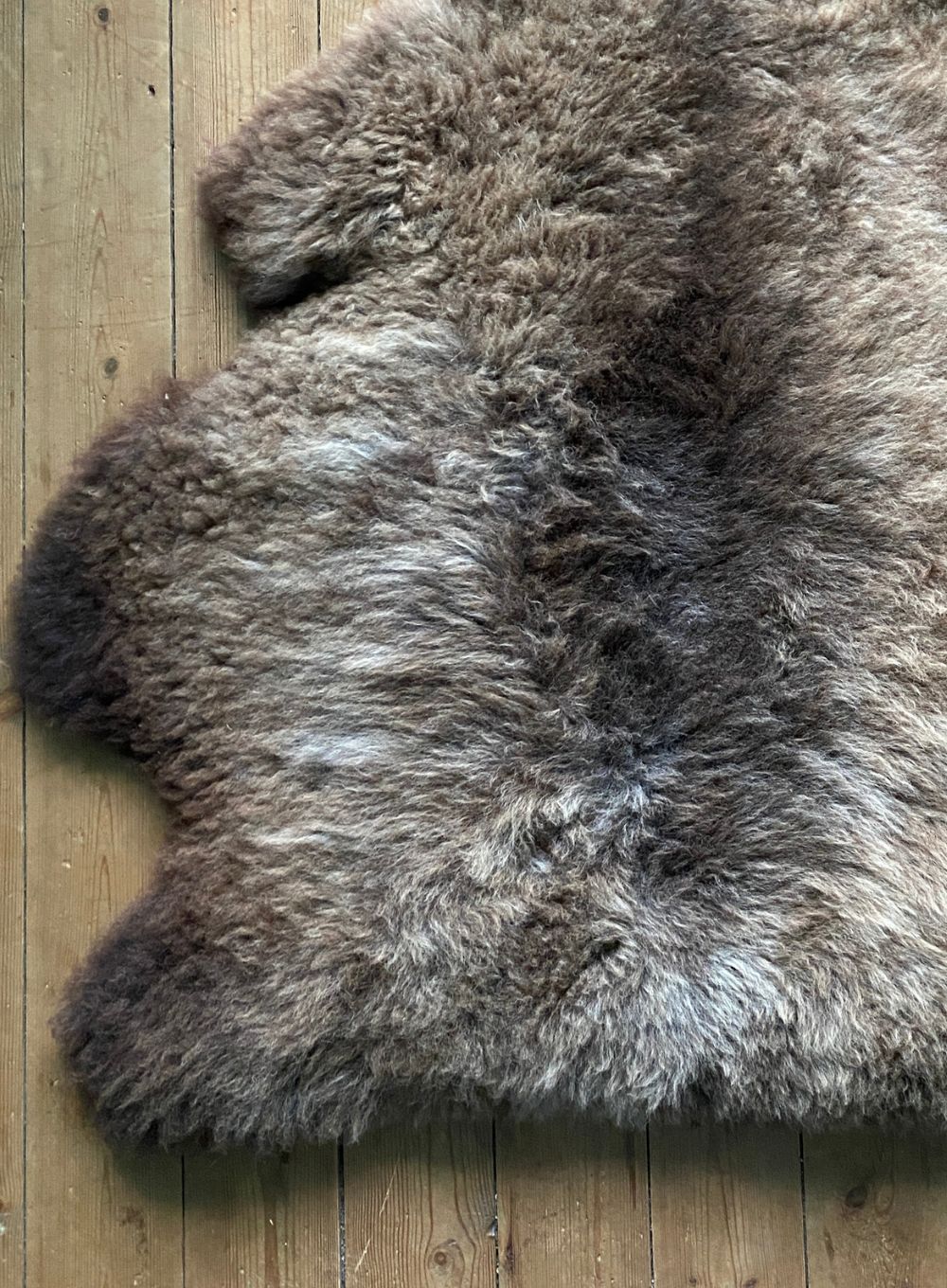 Brown sheepskin rug close up