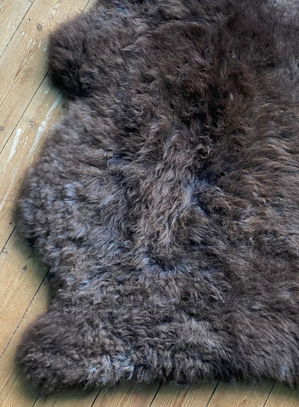 Brown sheepskin rug close up