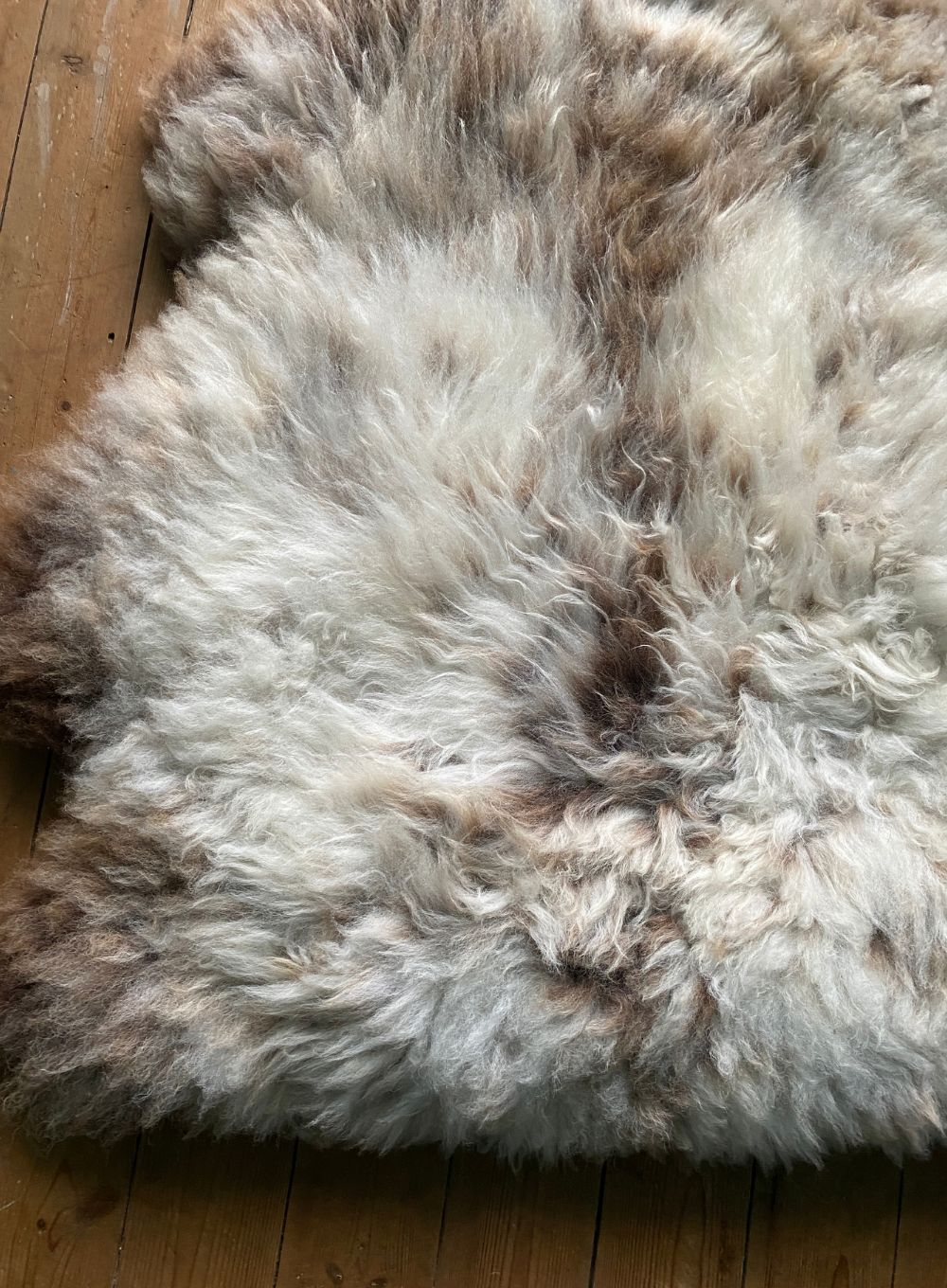 Speckled sheepskin rug close up