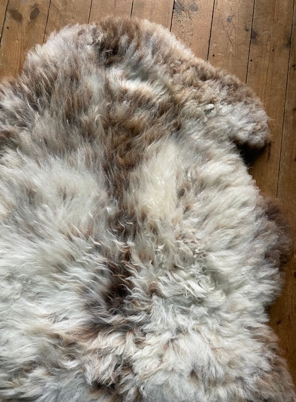 Speckled sheepskin rug close up