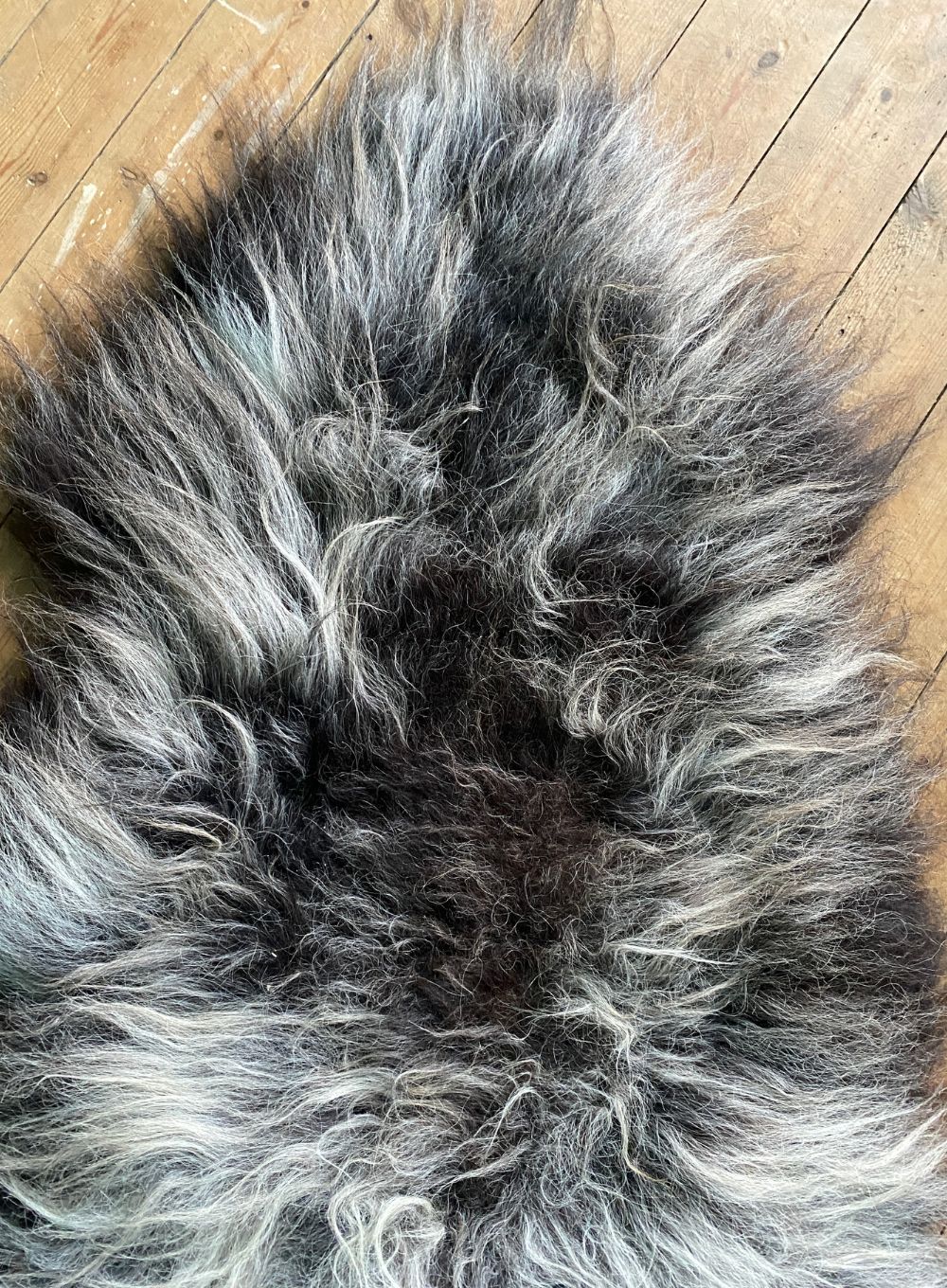 Grey and cream sheepskin rug close up
