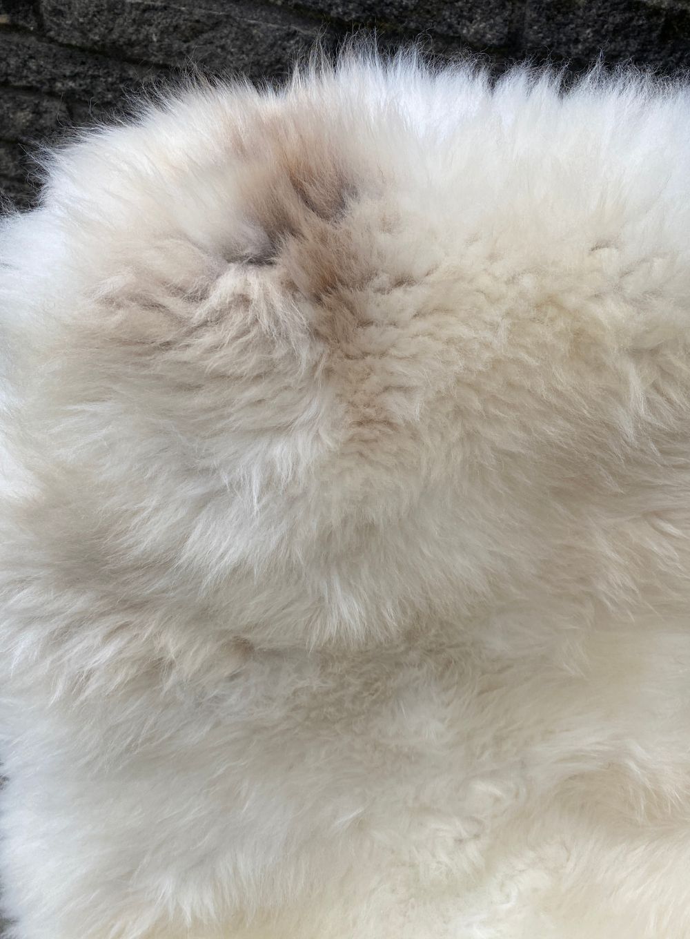 Cream sheepskin rug close up