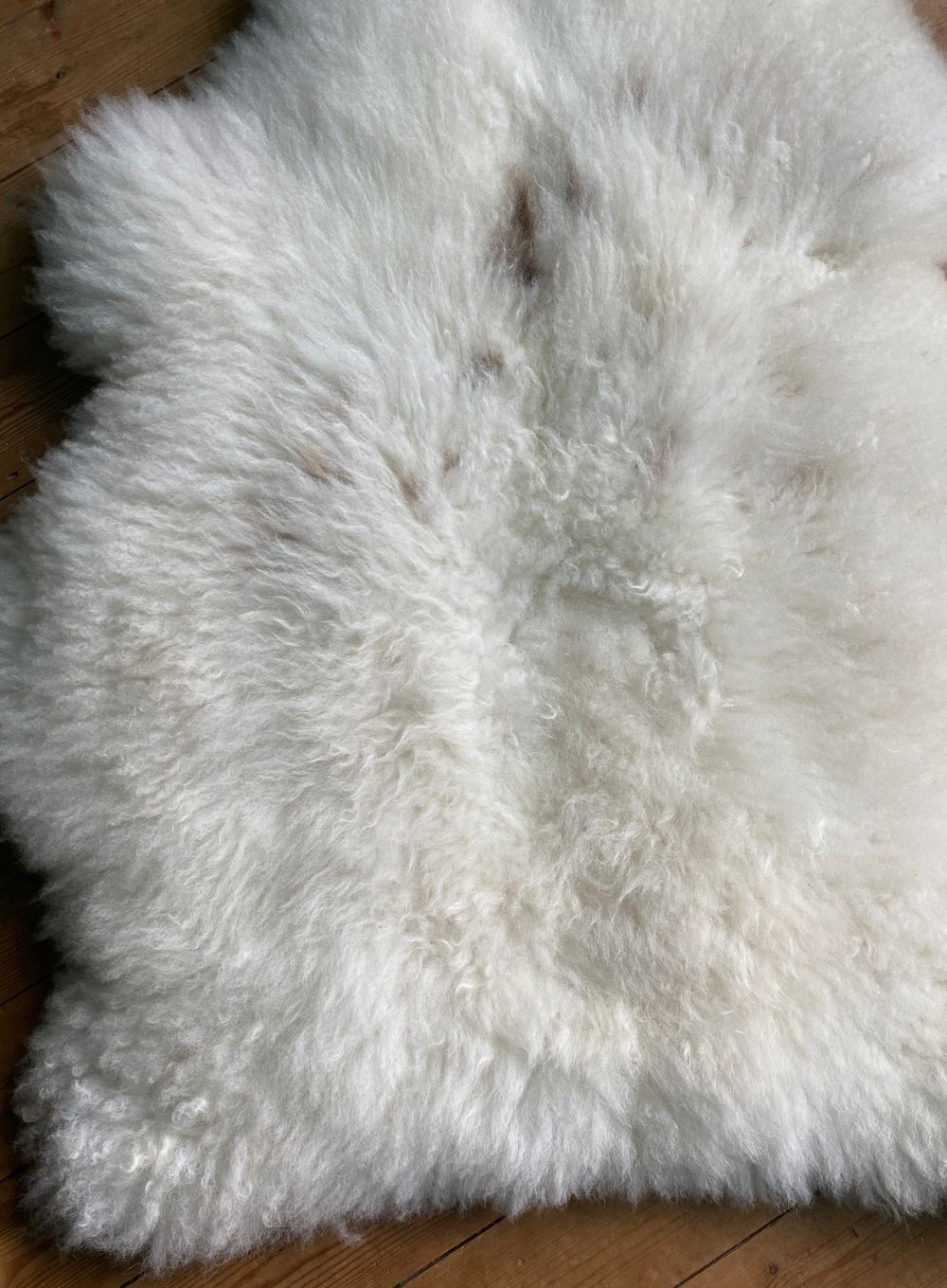 Cream sheepskin rug close up