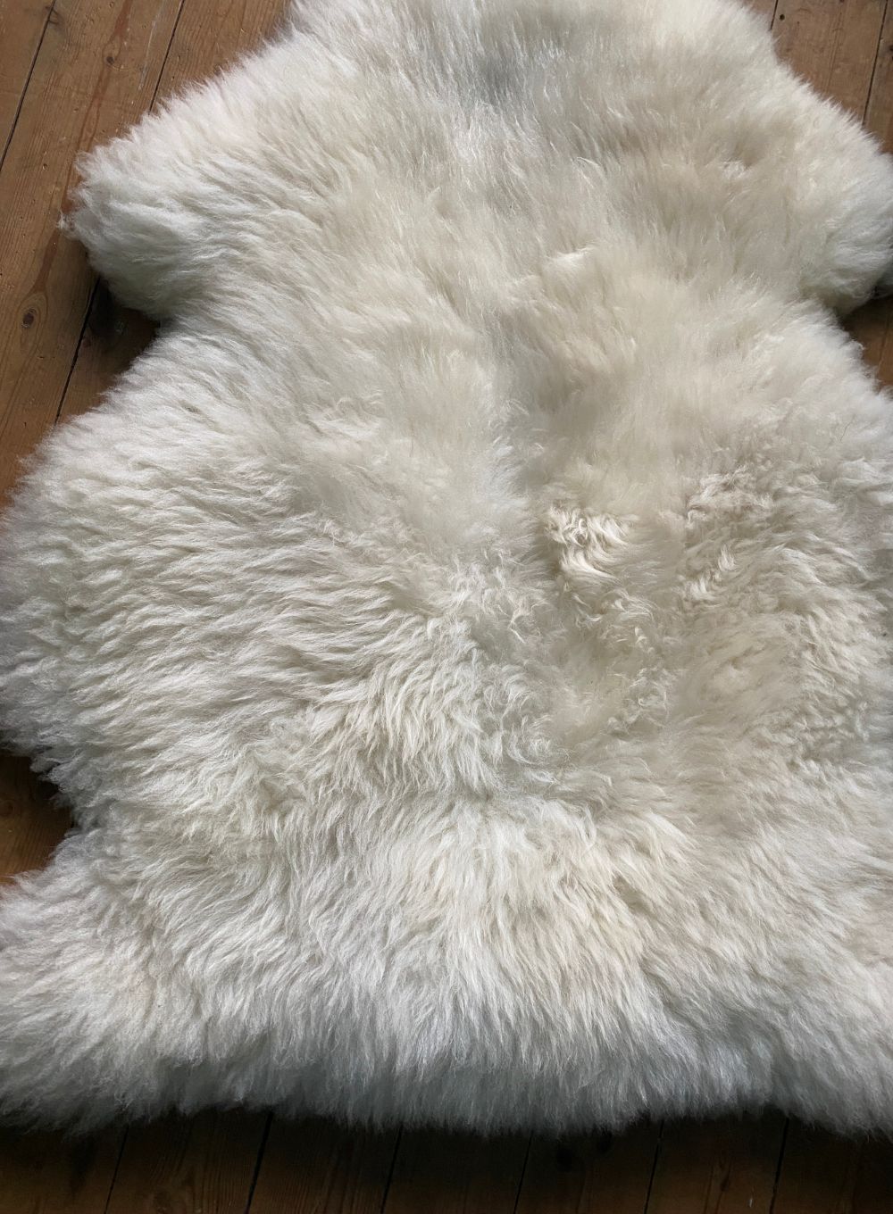 Cream sheepskin rug close up