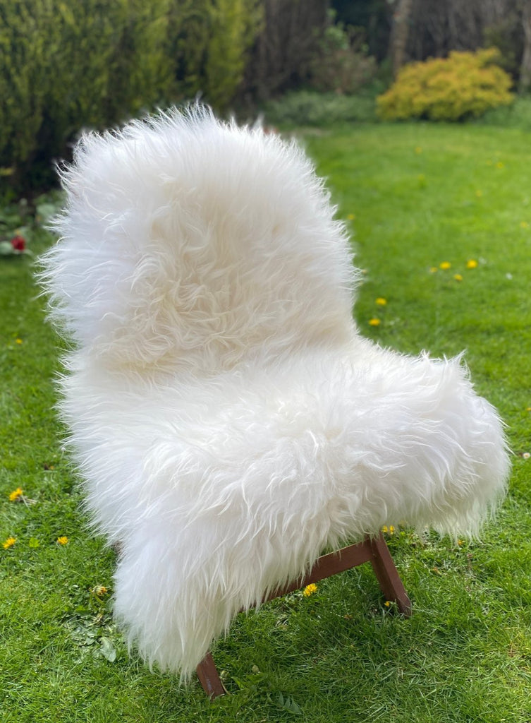 White Icelandic rug on chair 