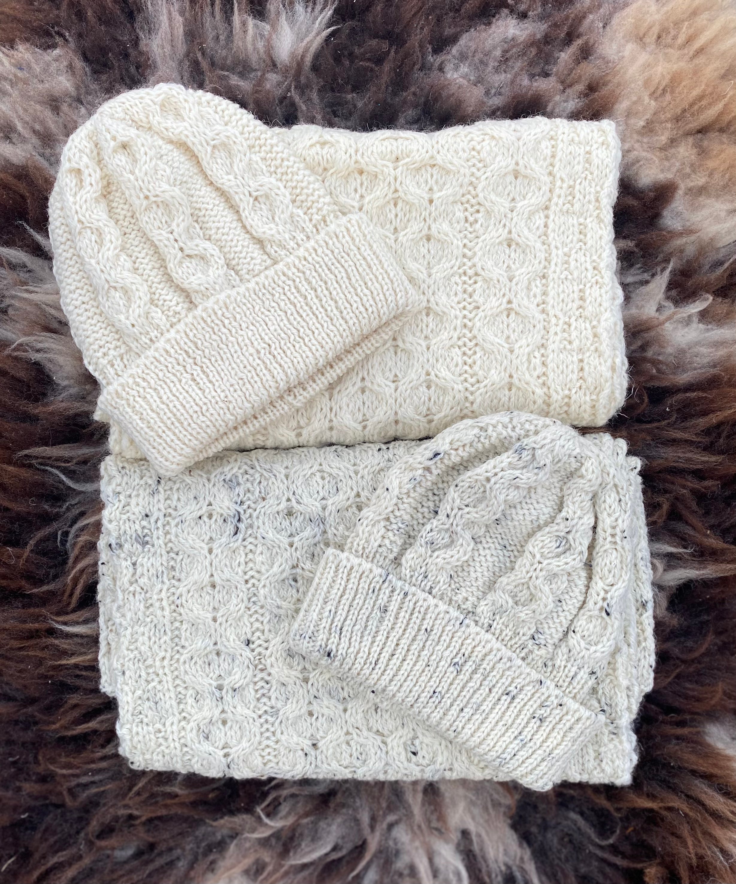 British Wool Aran Scarf and Beanie Set