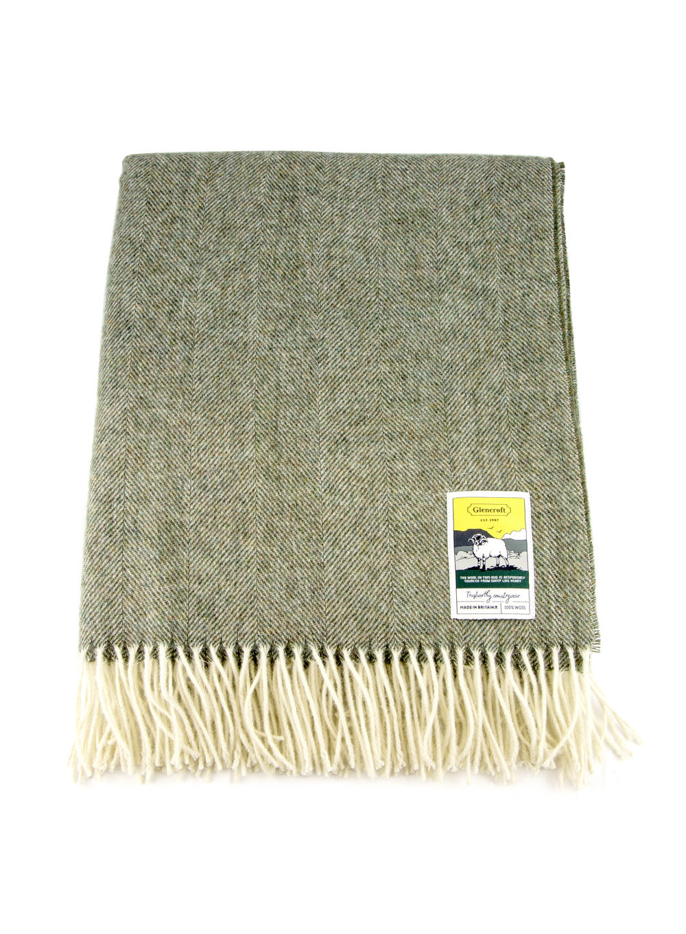 100% Wool Dark Green Herringbone Travel Rug