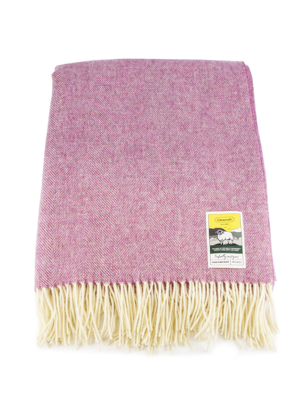 100% Wool Pink Herringbone Travel Rug Throw