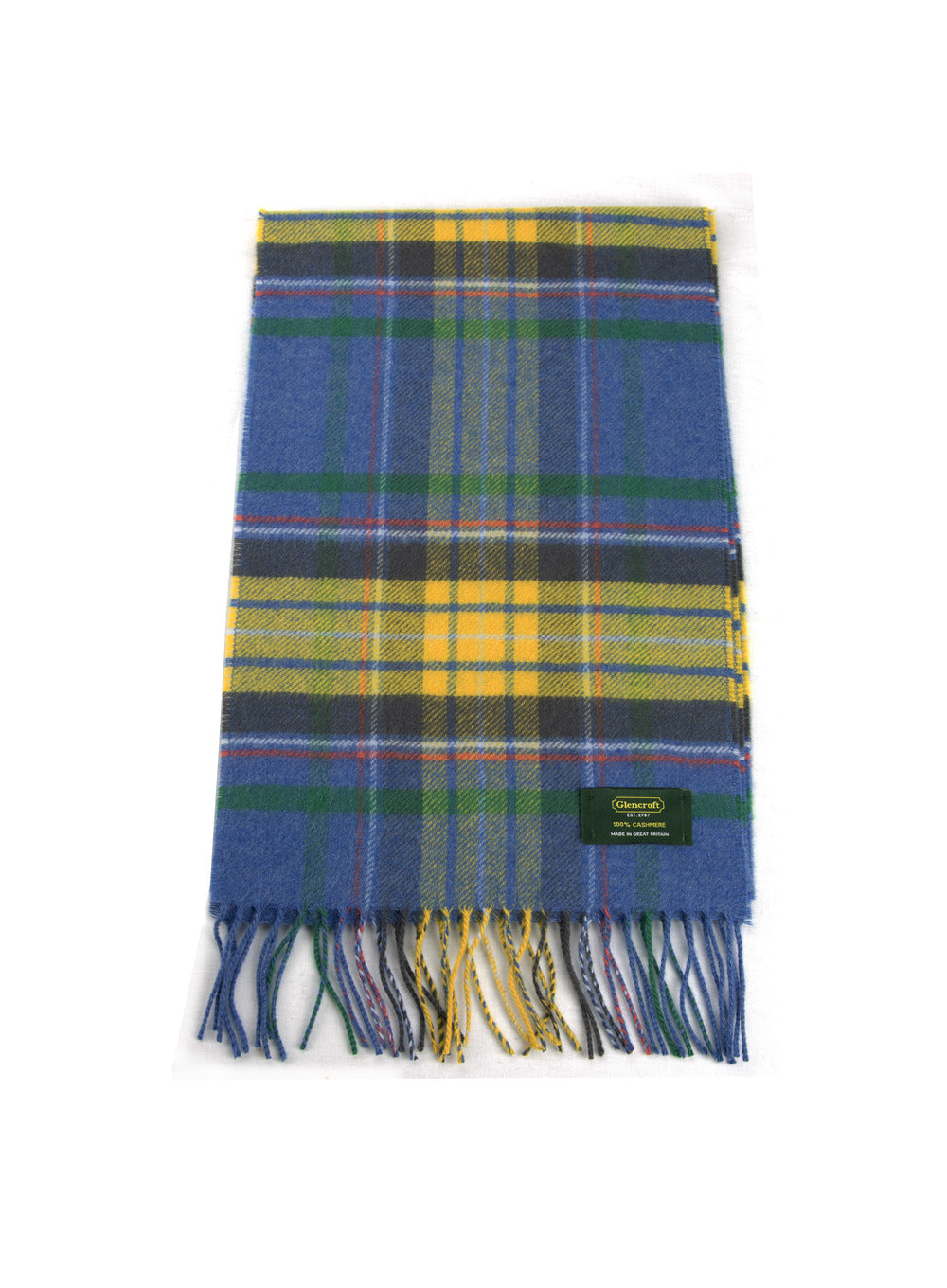 100% Cashmere Scarf Blue Yellow Tartan
