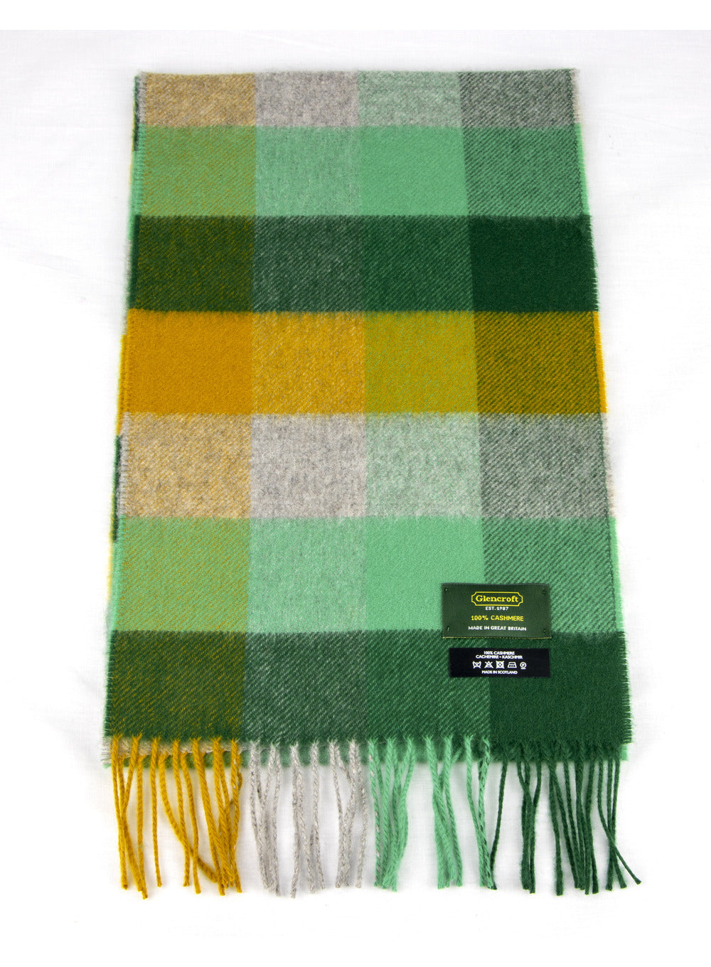 100% Cashmere Scarf Green Blocks