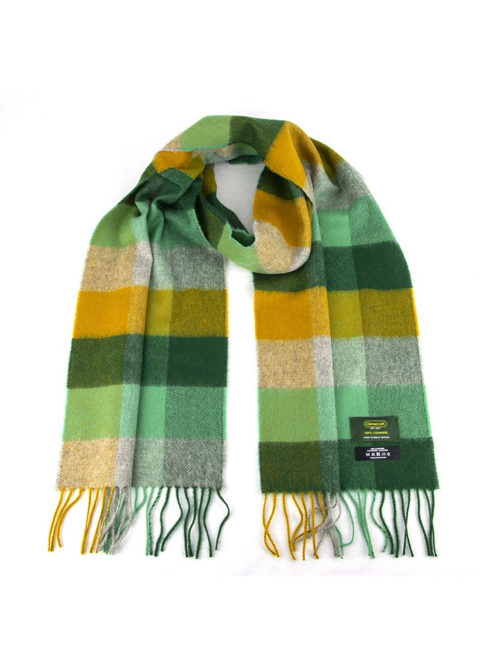 100% Cashmere Scarf Green Blocks