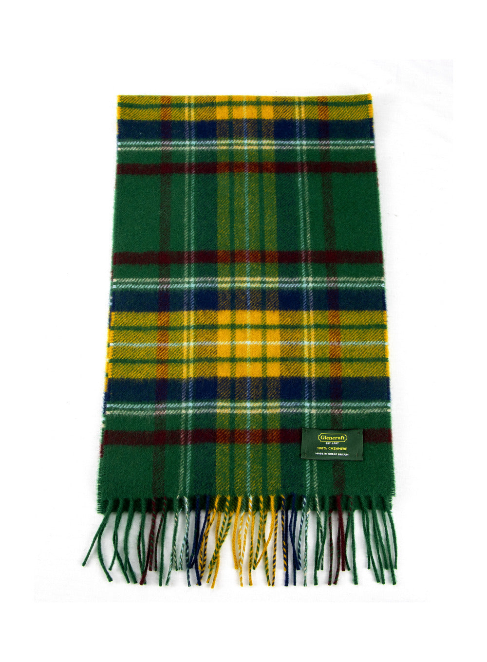 100% Cashmere Scarf Green Yellow Tartan Plaid