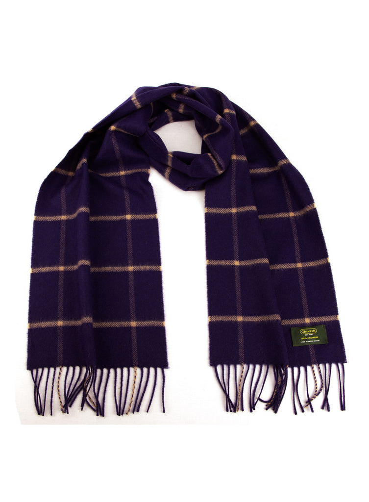 100% Cashmere Scarf Deep Purple Check