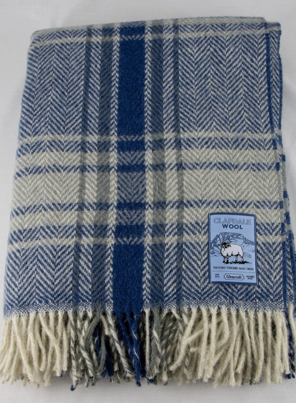 Blue plaid chunky wool travel rug