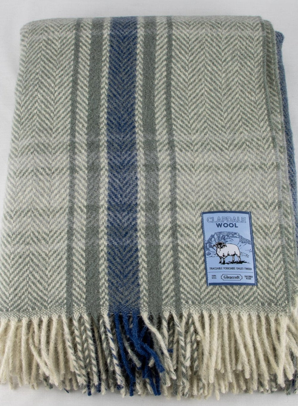 Dark grey and blue plaid chunky wool travel rug