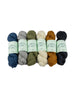 6 different colours of Clapdale Wool Hand knit hanks side by side