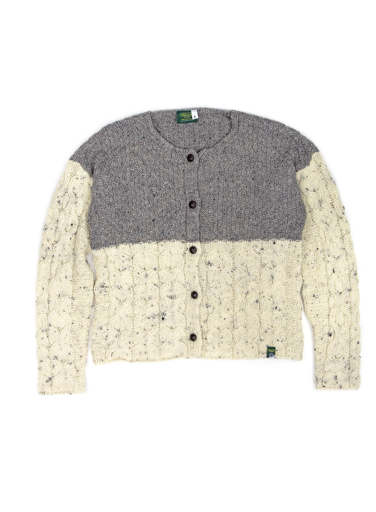 Florence Short Two-Tone British Wool Aran Cardigan