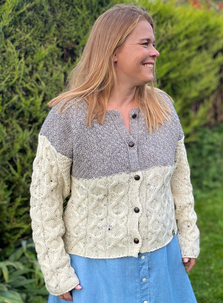 Florence Short Two-Tone British Wool Aran Cardigan