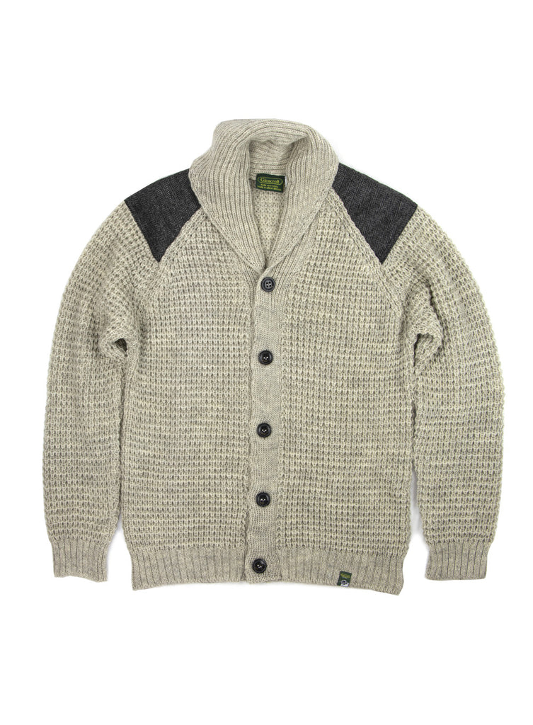 Shawl Collar British Wool Yorkshire Tweed Patch Cardigan