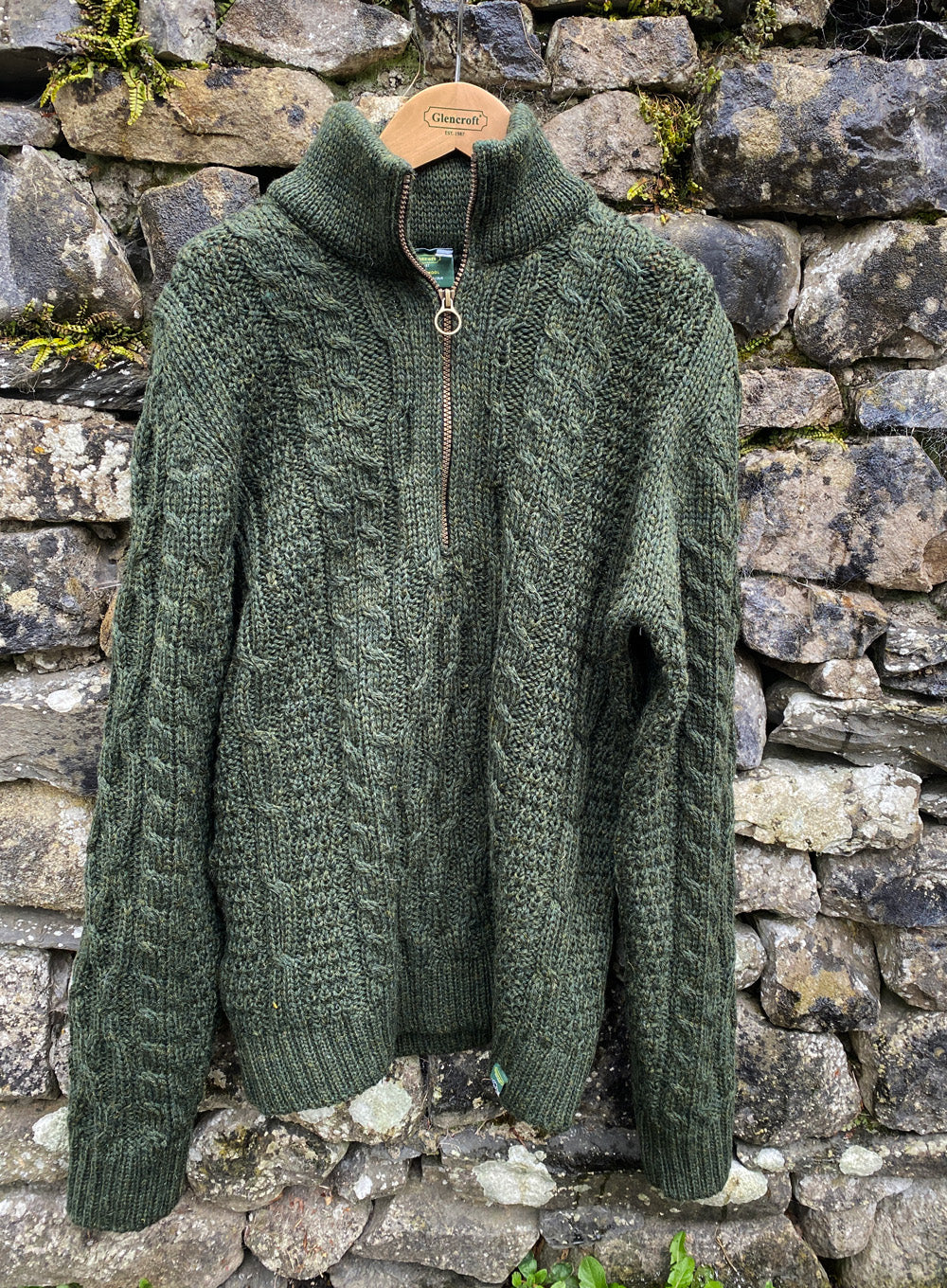 Keasden Zip Neck Aran British Wool Jumper
